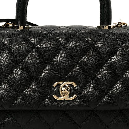 Mini Quilted Caviar Flap Shoulder Bag - Black