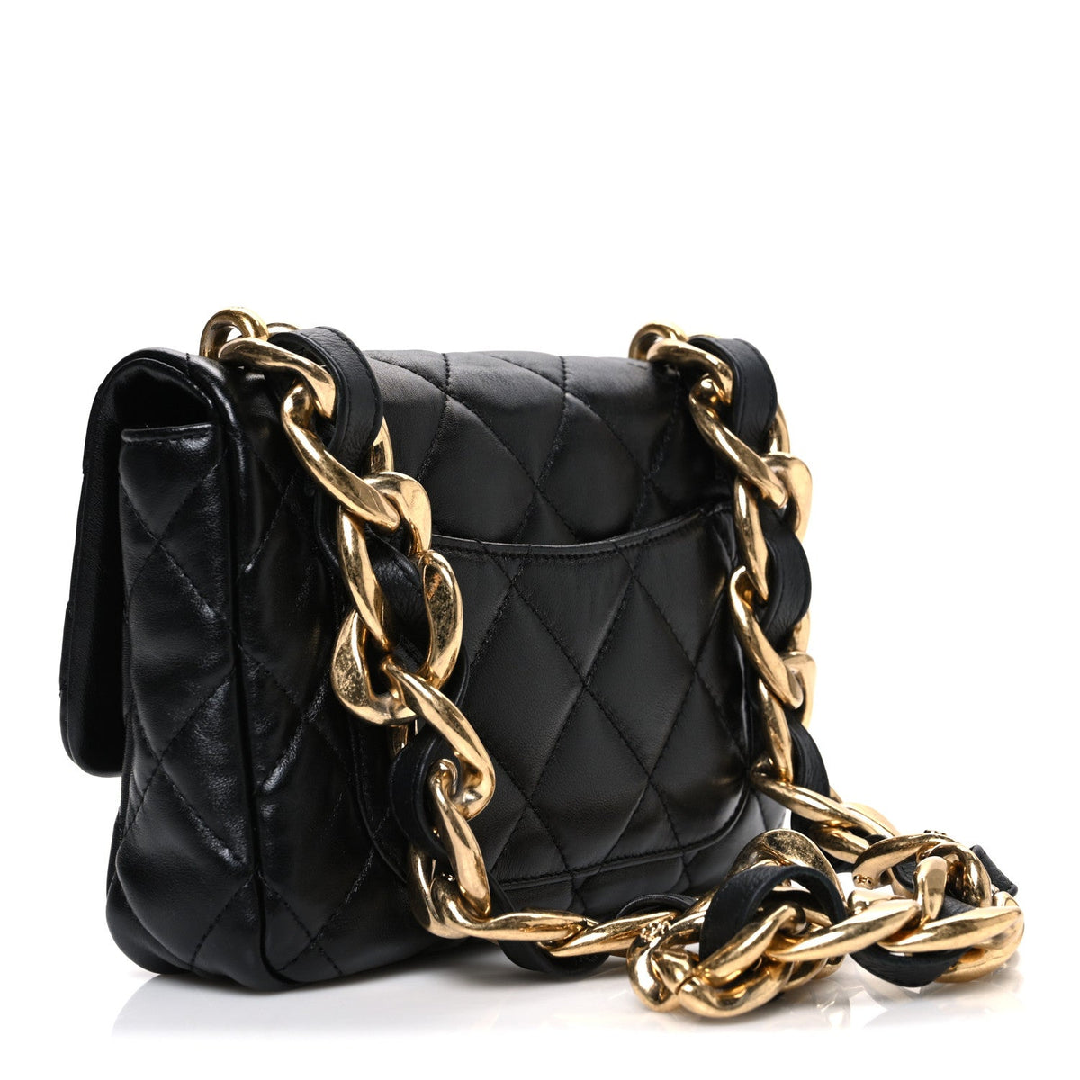 Small Quilted Lambskin Flap Shoulder Bag - Black