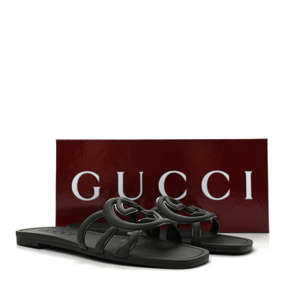Gucci Rubber Women's Interlocking G Slide Sandals 39 Black
