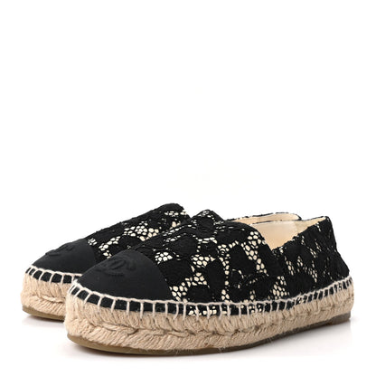 Chanel Lace Women's CC Espadrilles Flats 36 Black