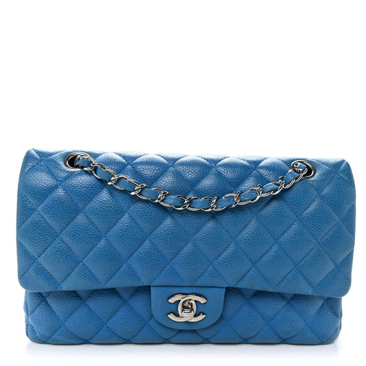 Medium Quilted Caviar Flap Shoulder Bag - Blue