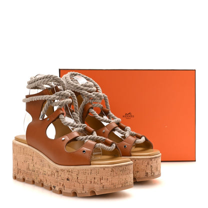 Hermès Calfskin Cork Women's Medusa 30 Sandals 37 Naturel