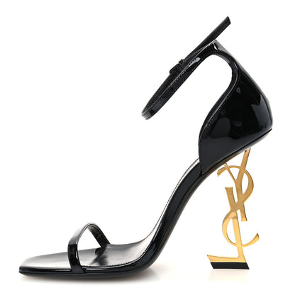 Saint Laurent Patent Calfskin Women's Opyum 110 Sandals 37.5 Black Gold