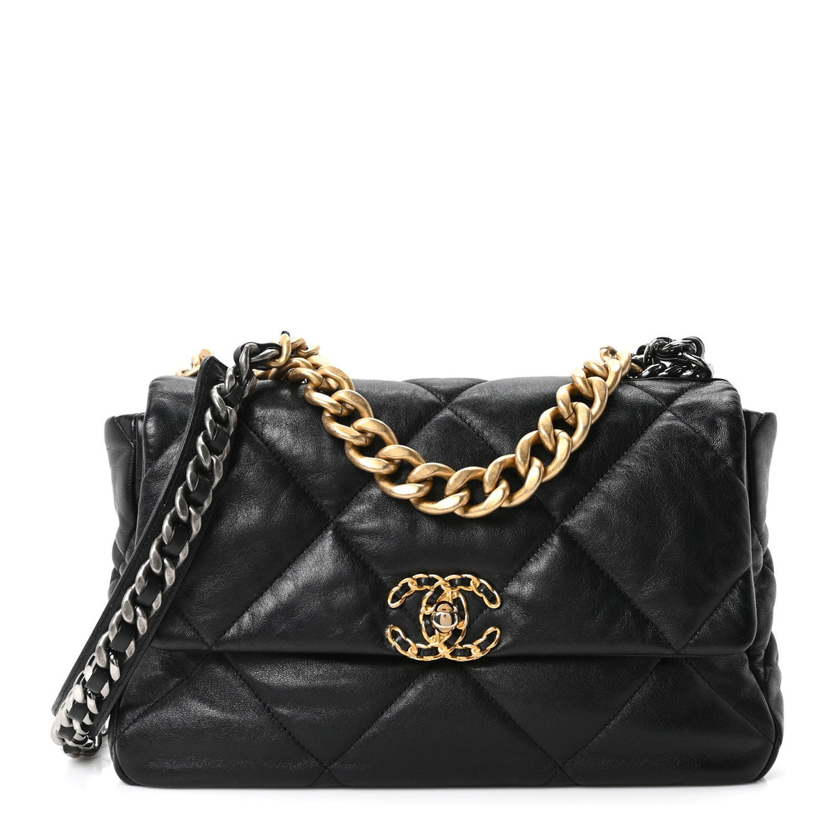 Large Quilted Goatskin Flap Shoulder Bag - Black