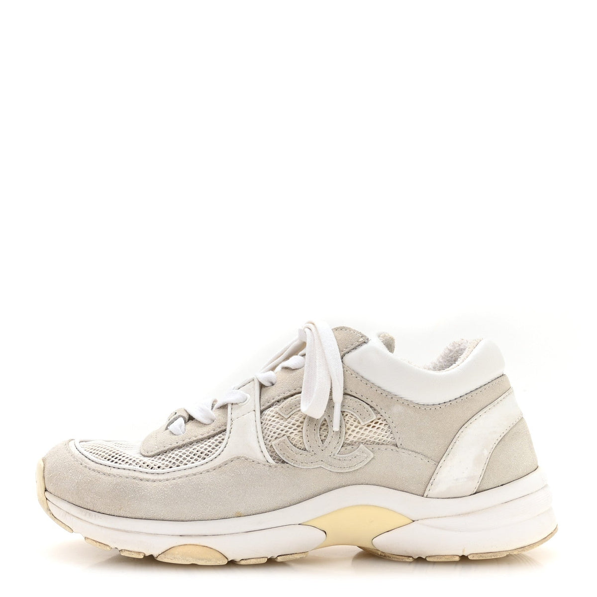 Suede Calfskin Fabric CC Sneakers White