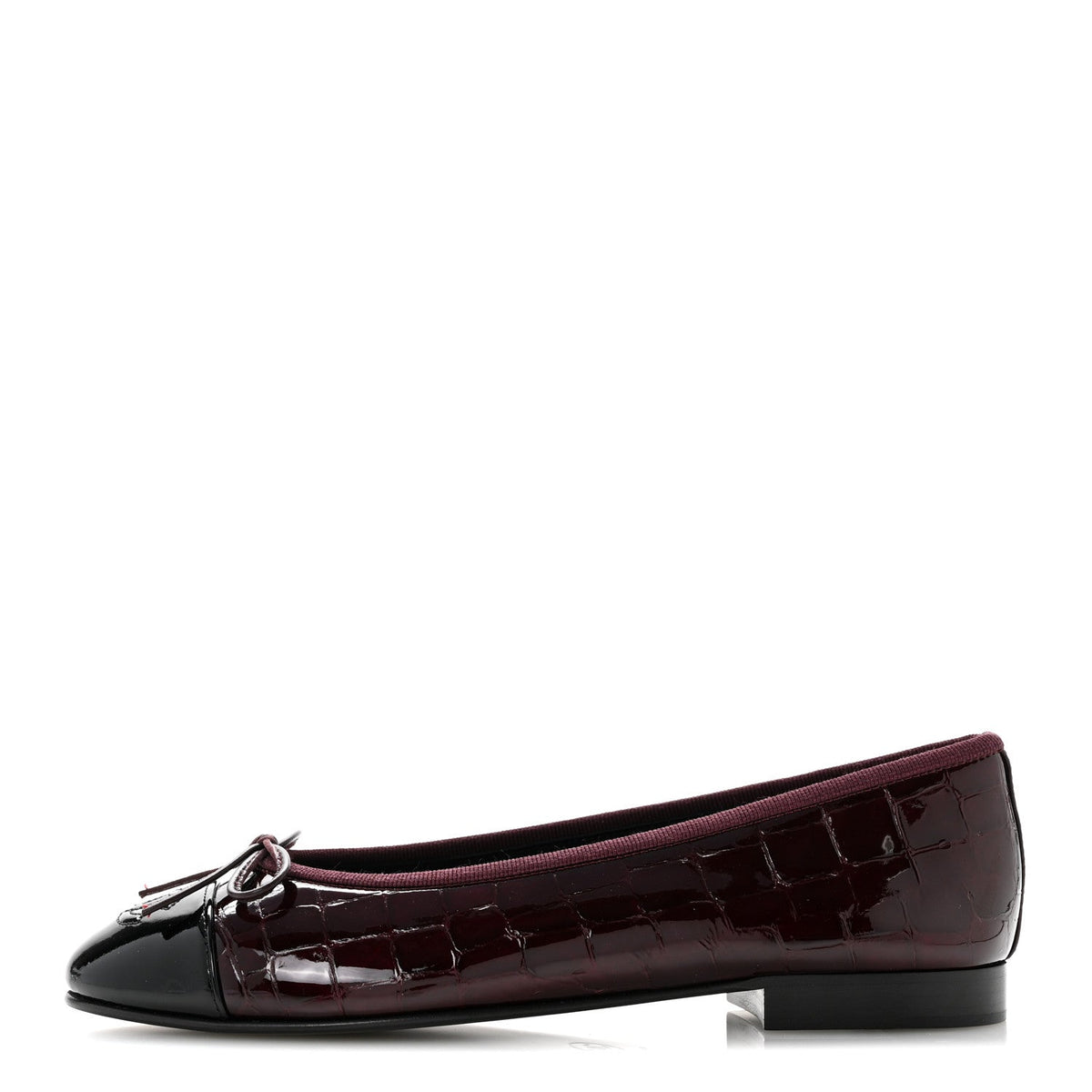 Crocodile Embossed Patent Cap Toe Ballerina Flats Dark Burgundy Black