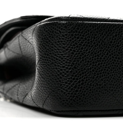 Medium Quilted Caviar Flap Shoulder Bag - Black