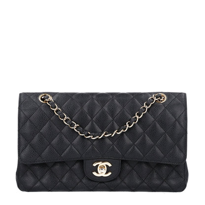 Medium Quilted Caviar Flap Shoulder Bag - Black