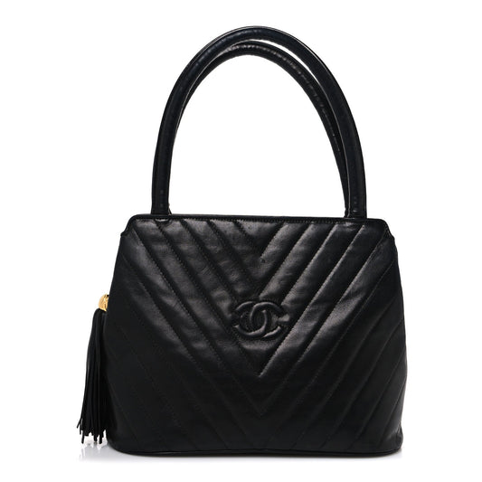 Quilted Lambskin Tote Bag - Black