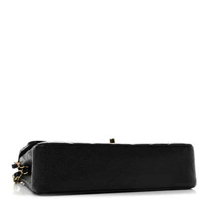 Medium Quilted Caviar Flap Shoulder Bag - Black