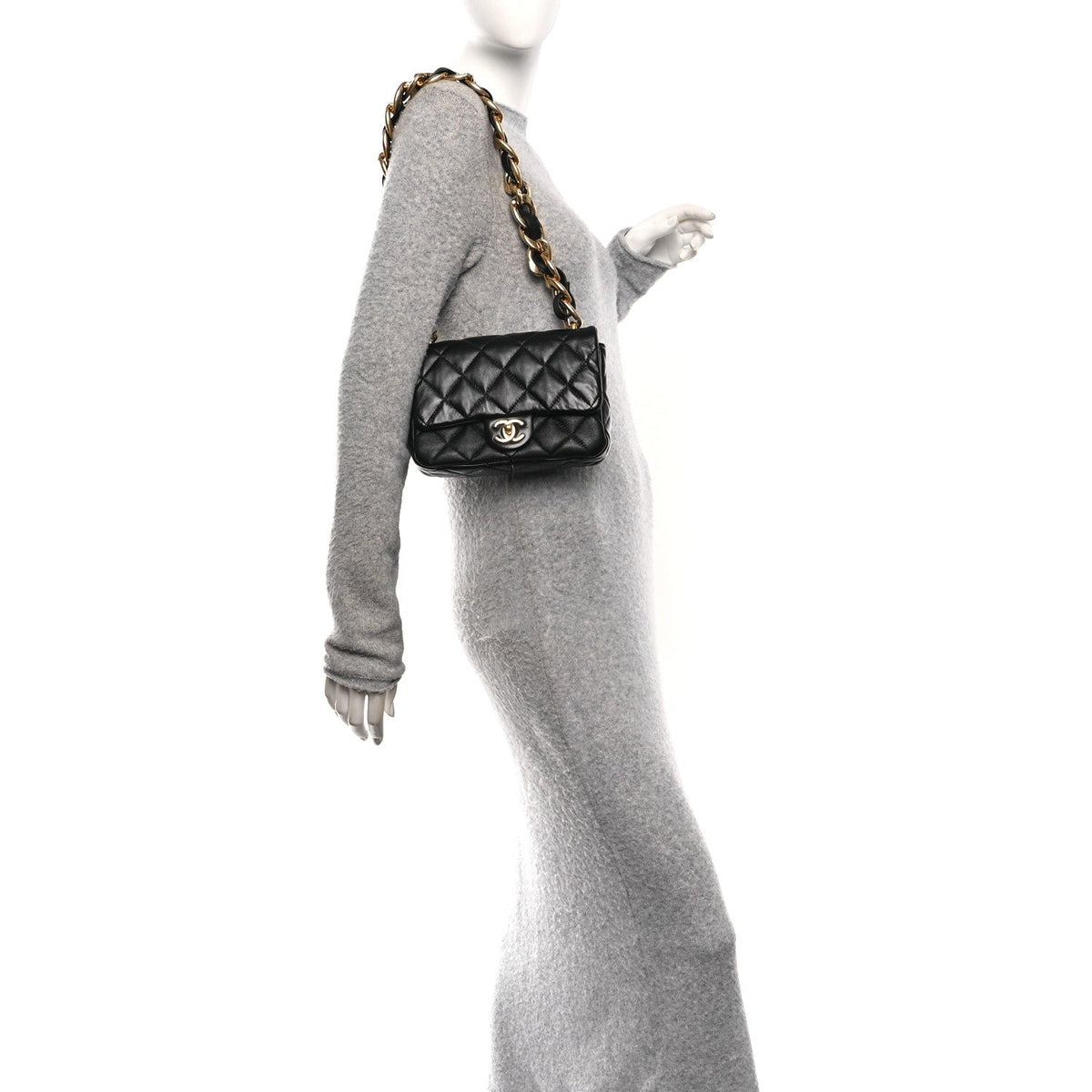 Small Quilted Lambskin Flap Shoulder Bag - Black