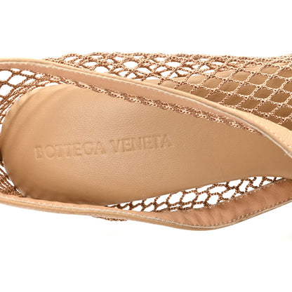 Bottega Veneta Mesh Calfskin Women's Chain Stretch Pumps 38 Beige