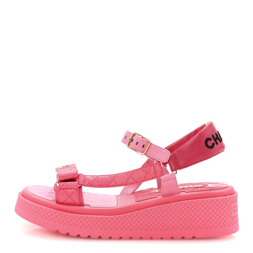 Lambskin Logo Platform Sandals Pink Red