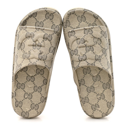 Gucci Canvas Rubber Men's Interlocking G Platform 42mm Slide Sandals 10 Beige Ebony