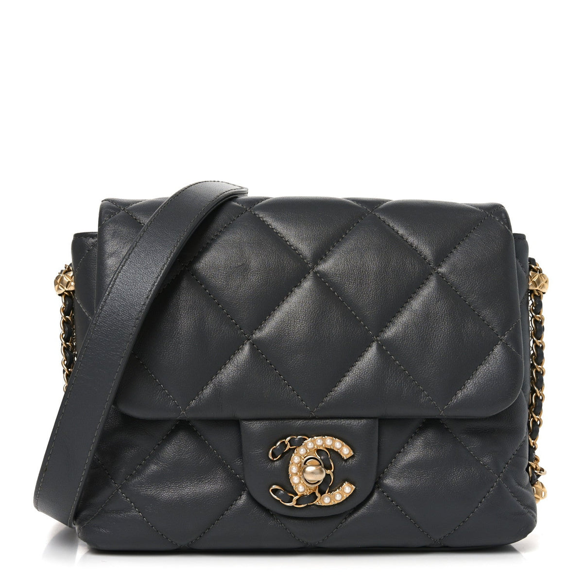 Mini Quilted Lambskin Flap Shoulder Bag - Grey