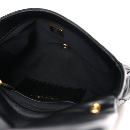 Small Quilted Lambskin Flap Shoulder Bag - Black