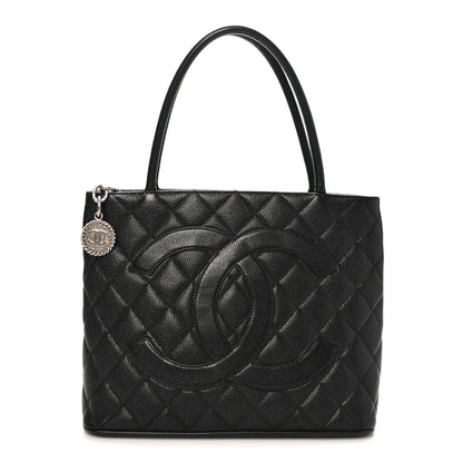 Quilted Caviar Tote Bag - Black