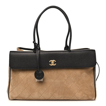 Calfskin Suede Handbag - Beige