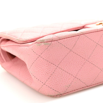 Medium Quilted Caviar Flap Shoulder Bag - Pink