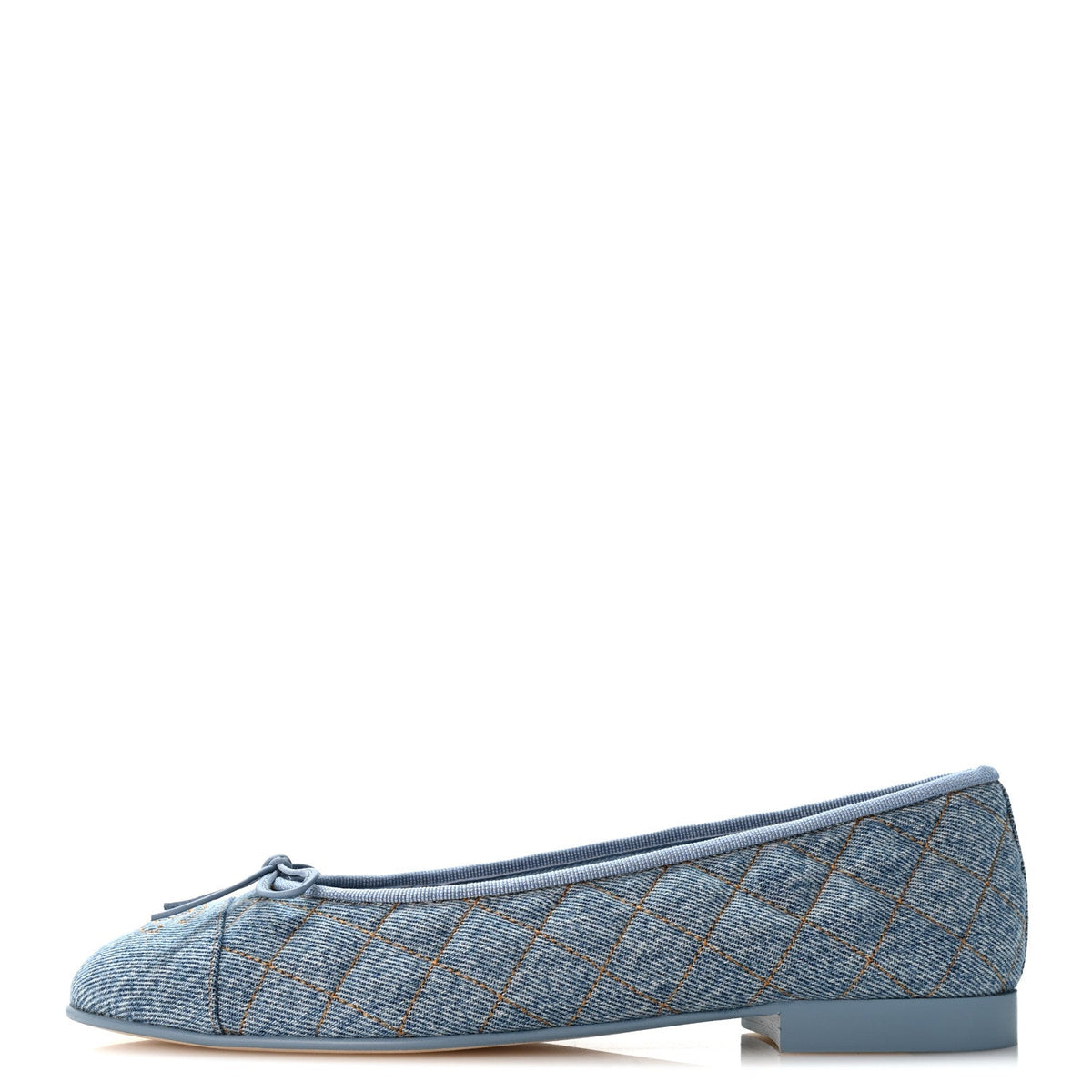 Denim Quilted CC Cap Toe Ballerina Flats Light Blue
