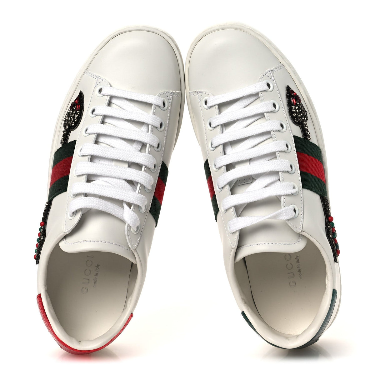 Gucci Calfskin Web Studded Arrow Ace Women's Sneakers White