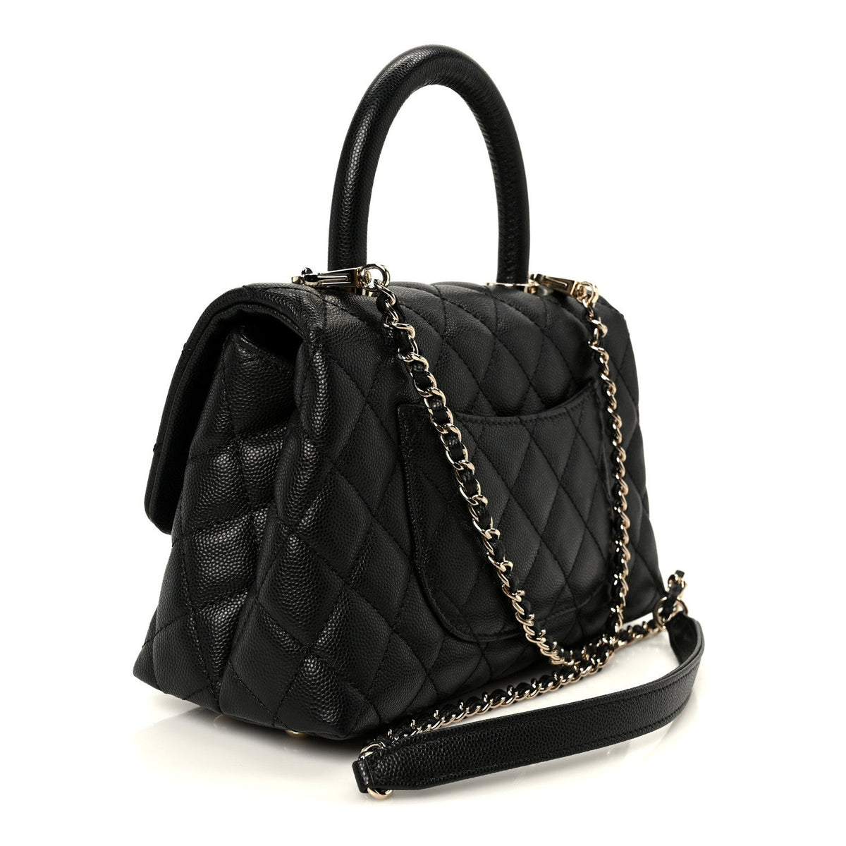 Mini Quilted Caviar Flap Shoulder Bag - Black