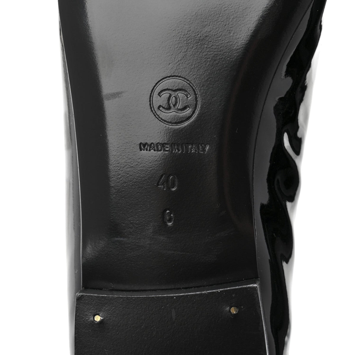 Chanel Patent Leather Women's CC Cap Toe Ballerina Flats 40 Black Beige