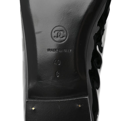 Chanel Patent Leather Women's CC Cap Toe Ballerina Flats 40 Black Beige