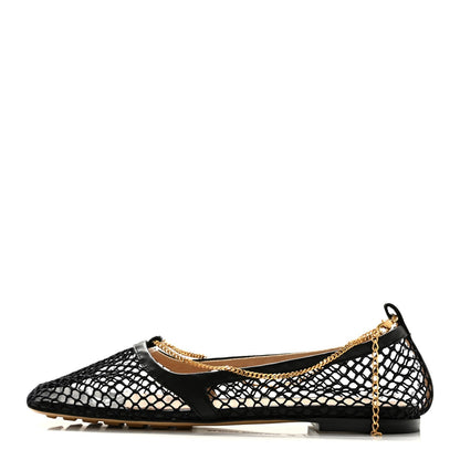 Bottega Veneta Mesh Nappa Women's Chunky Chain Stretch Ballerina Flats 36 Black