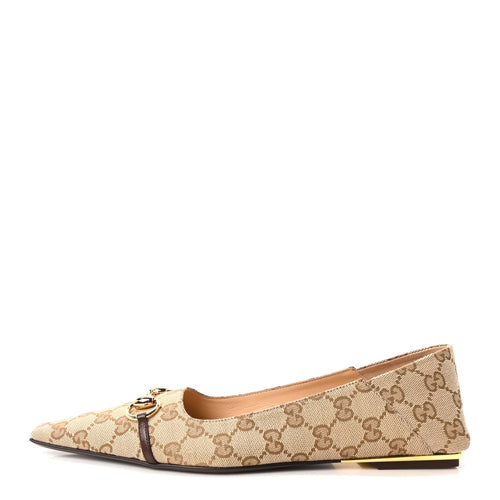 GG Monogram Horsebit Bow Ballet Flats Beige Ebony Sundial