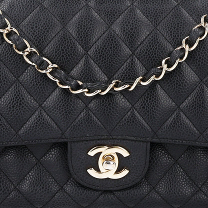 Medium Quilted Caviar Flap Shoulder Bag - Black