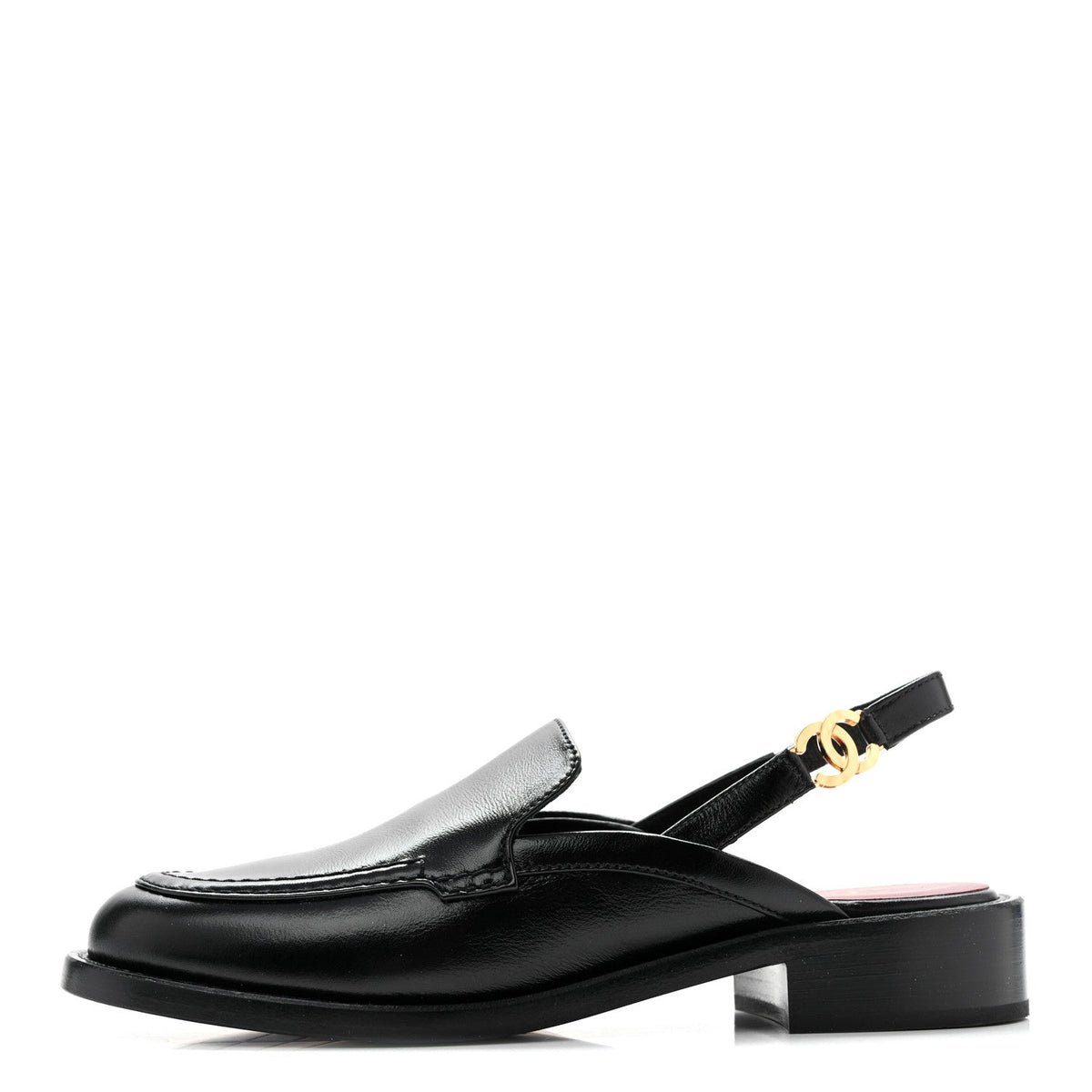 Glazed Calfskin CC Slingback Flats Black