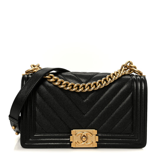Medium Quilted Caviar Flap Shoulder Bag - Black