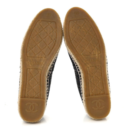 Chanel Tweed Patent Goatskin Women's CC Espadrilles 39 Black Pink Yellow