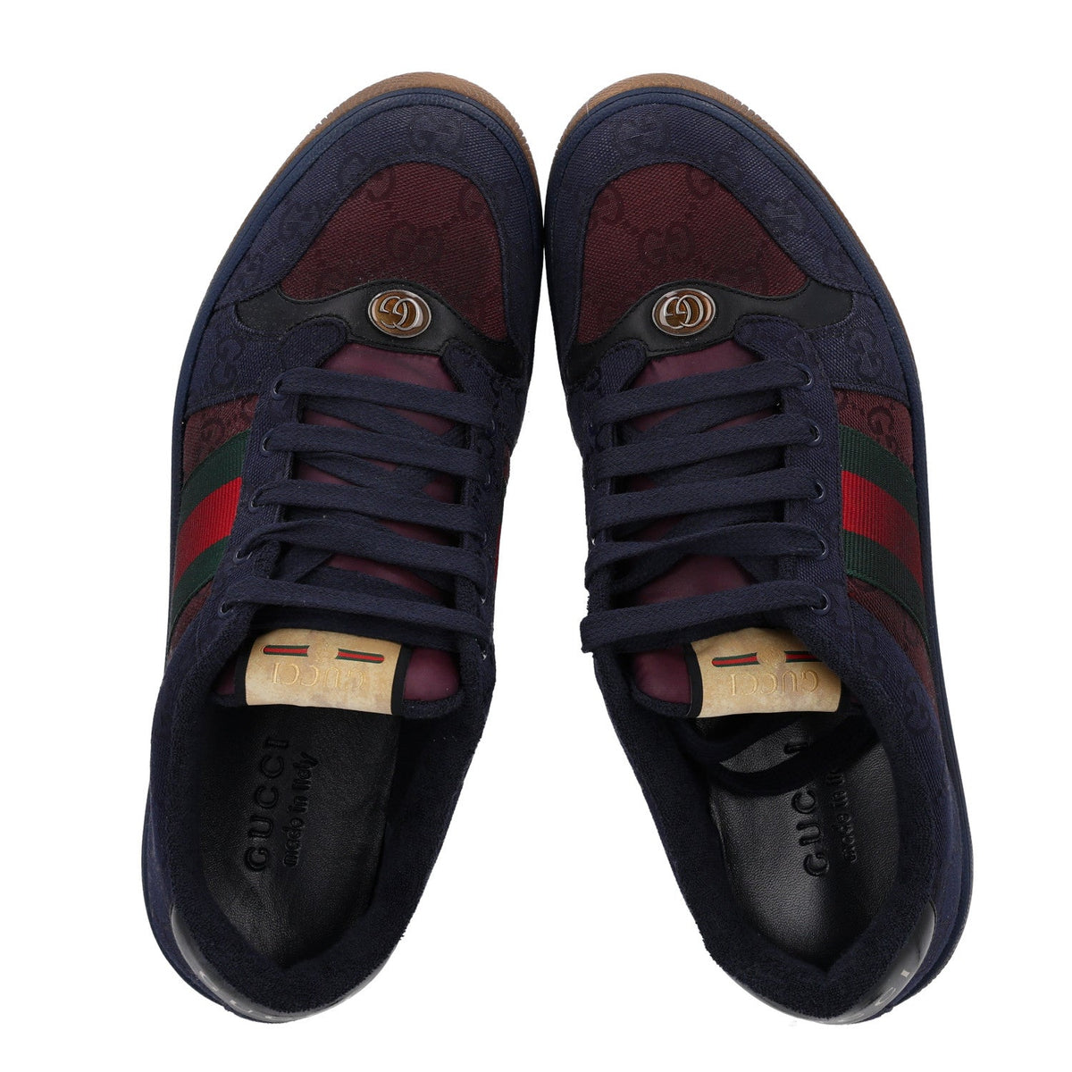 Gucci Canvas GG Web Men's Screener Sneakers 8 Burgundy Navy
