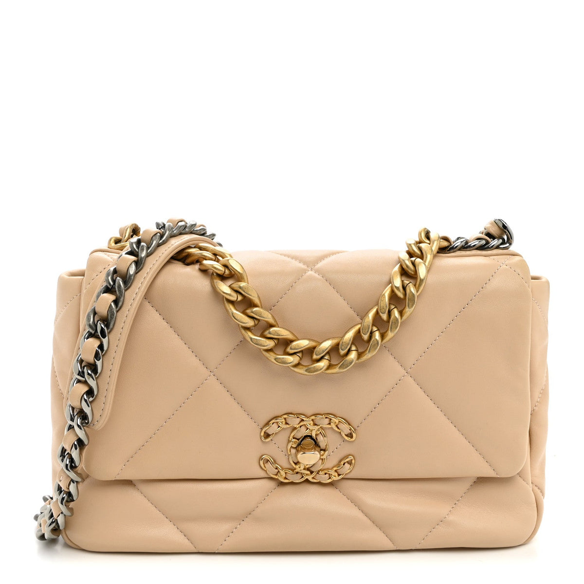 Medium Quilted Lambskin Flap Shoulder Bag - Beige