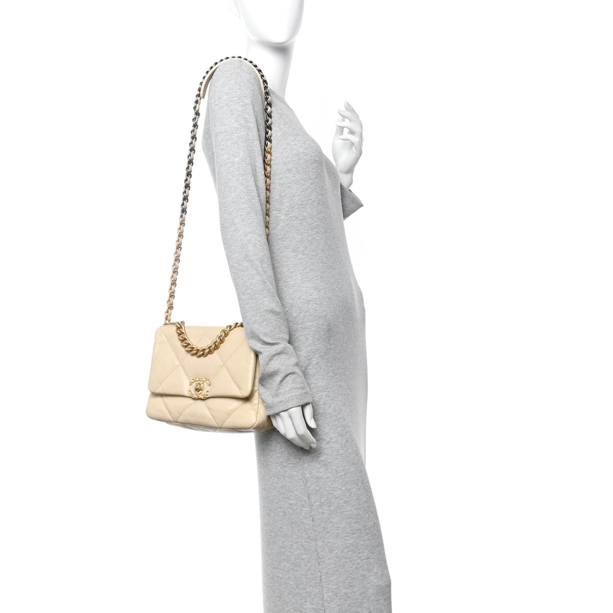 Medium Quilted Lambskin Flap Shoulder Bag - Beige
