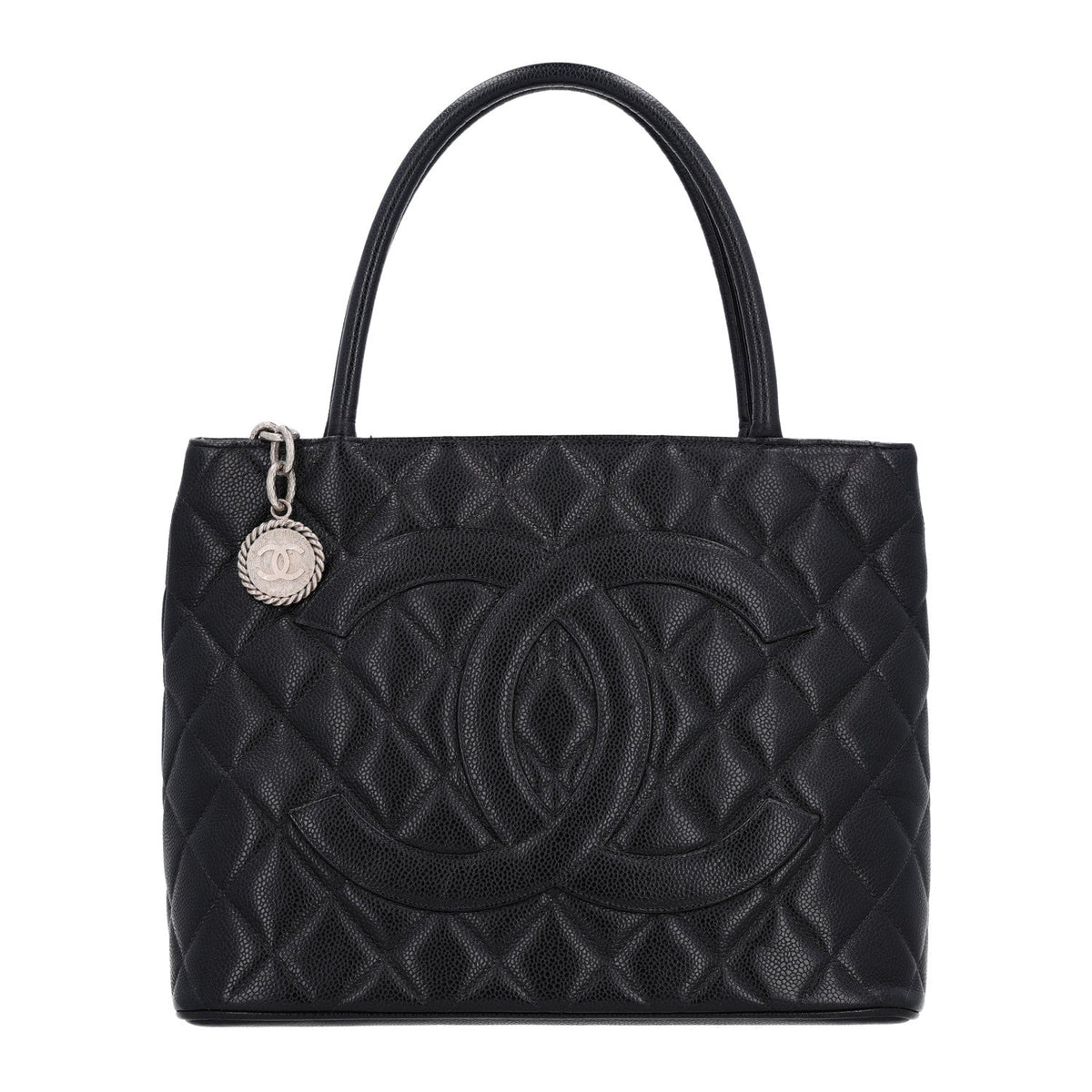 Quilted Caviar Tote Bag - Black