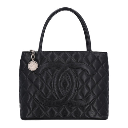 Quilted Caviar Tote Bag - Black