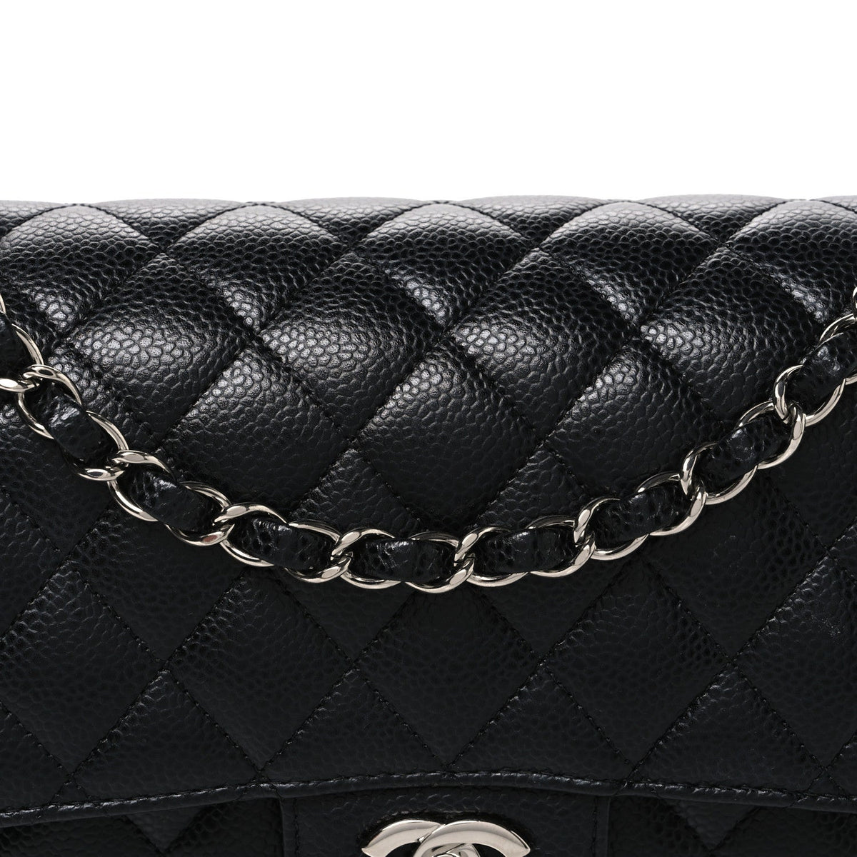 Medium Quilted Caviar Flap Shoulder Bag - Black