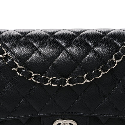 Medium Quilted Caviar Flap Shoulder Bag - Black