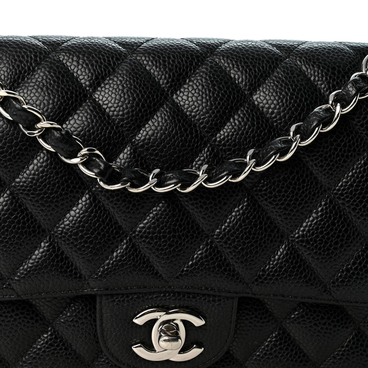 Medium Quilted Caviar Flap Shoulder Bag - Black