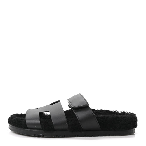 Calfskin Woolskin Chypre Sandals Black