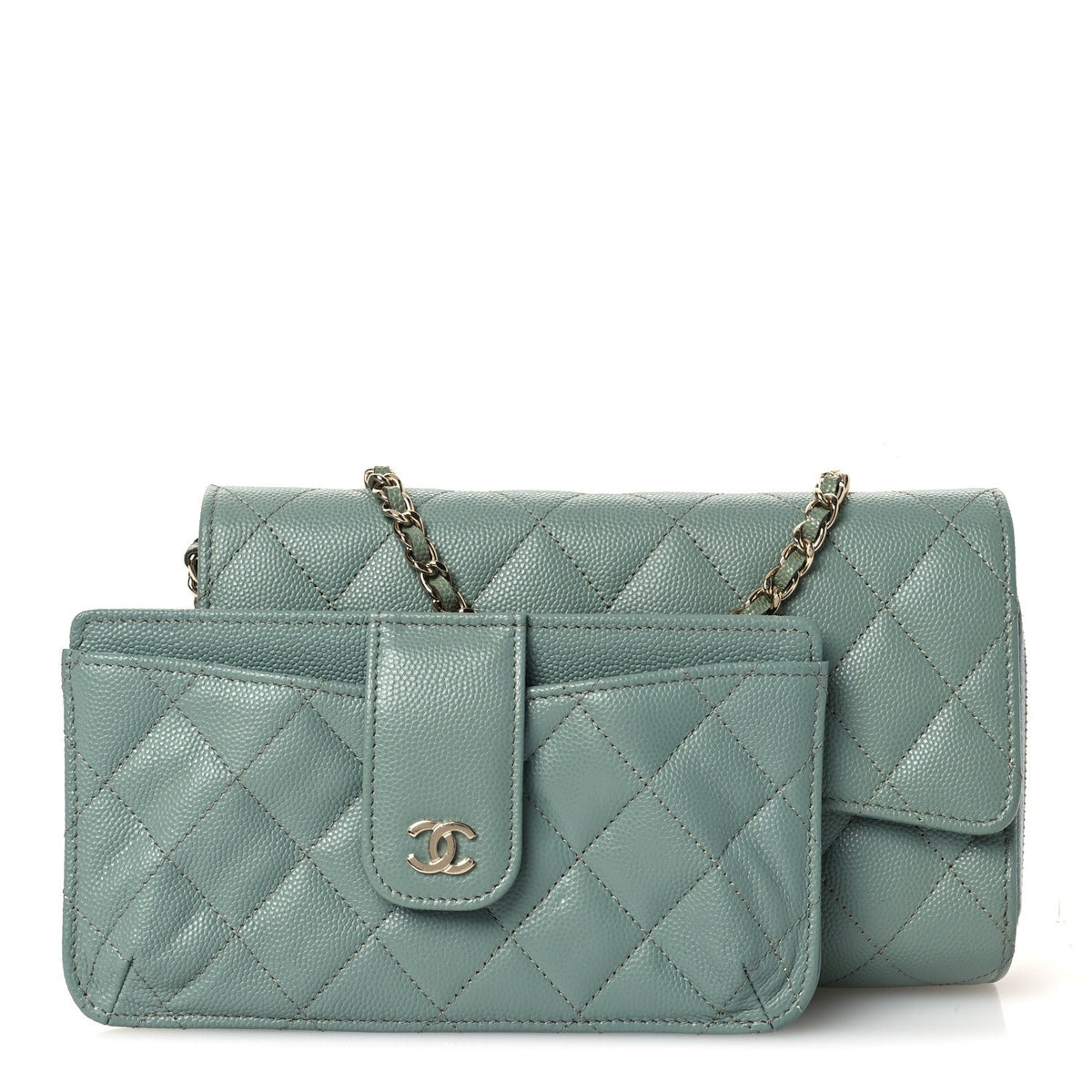 Quilted Caviar Wallet Bag - Light Blue