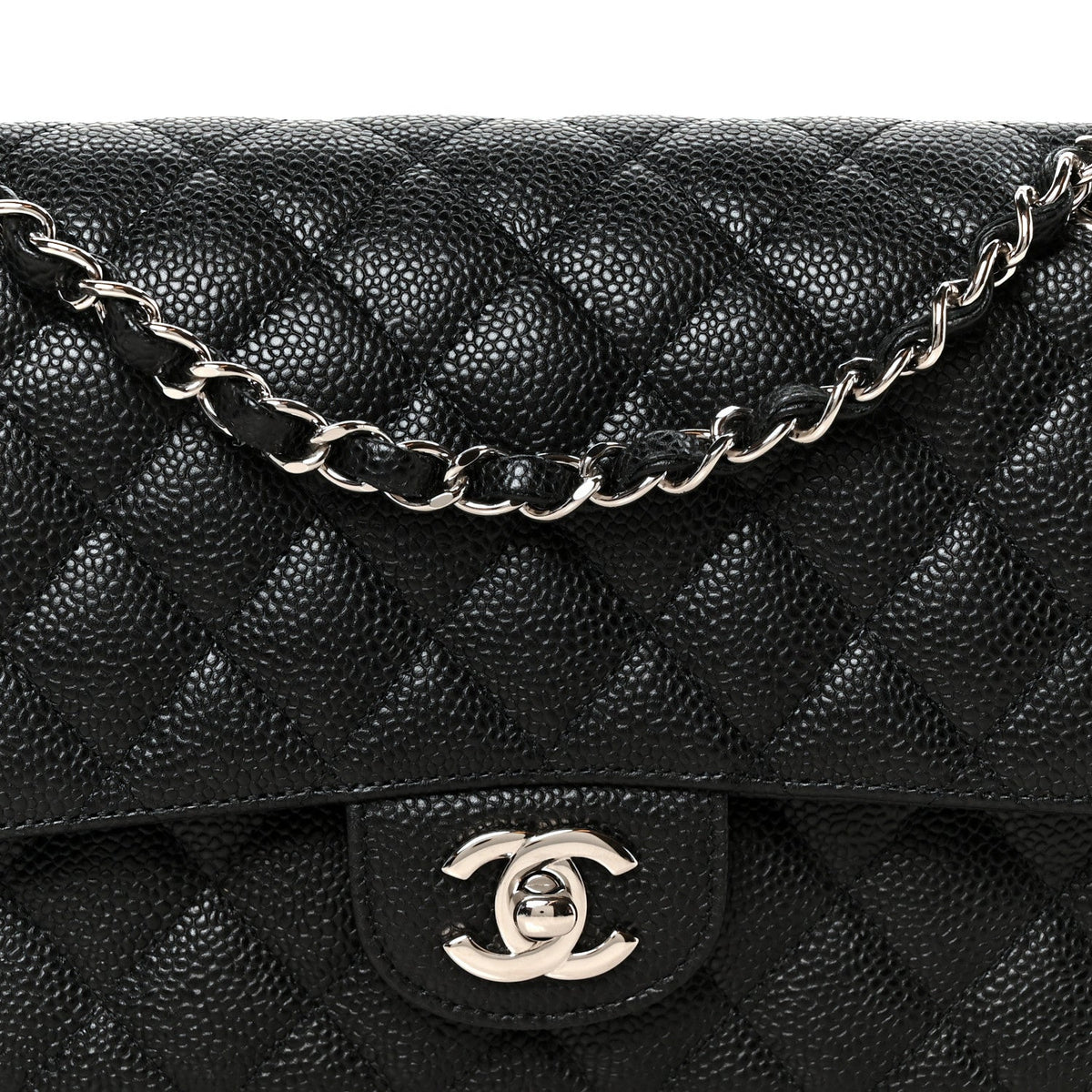 Medium Quilted Caviar Flap Shoulder Bag - Black
