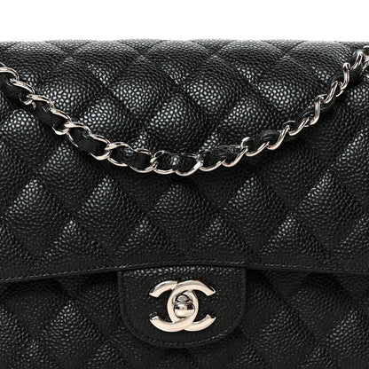 Medium Quilted Caviar Flap Shoulder Bag - Black