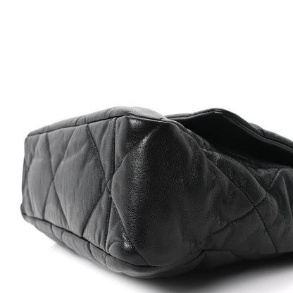 Large Quilted Goatskin Flap Shoulder Bag - Black
