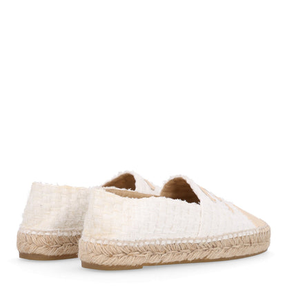 Chanel Tweed Grosgrain Women's CC Espadrilles 36 White Beige