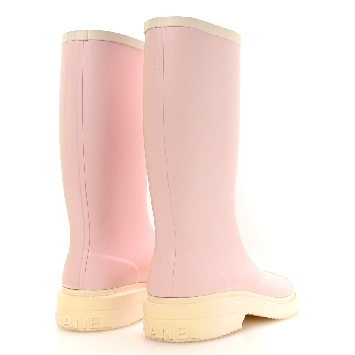 Chanel Caoutchouc CC Women's High Boots Light Pink White