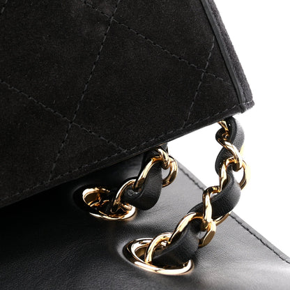 Small Calfskin Suede Flap Shoulder Bag - Black